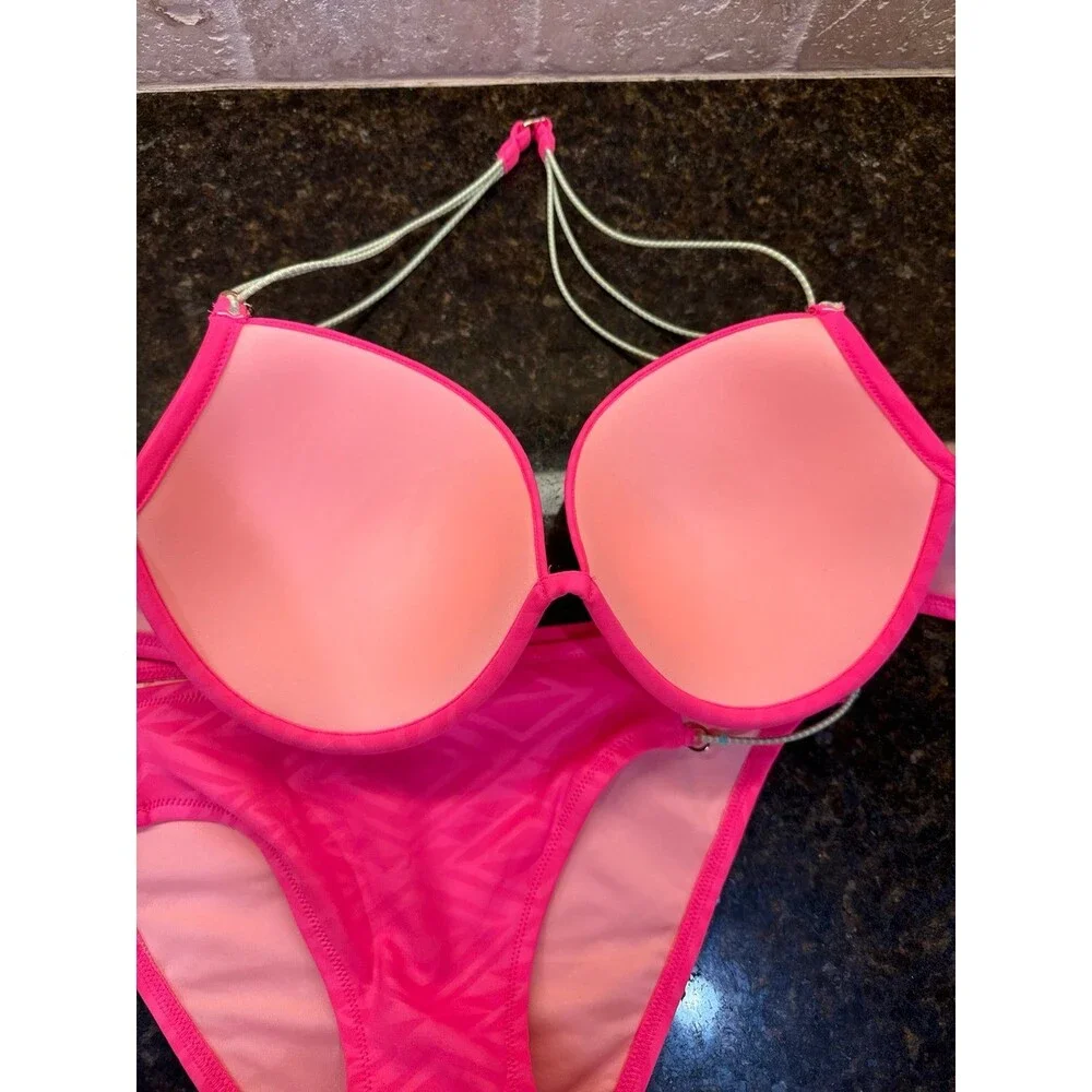 Victoria’s Secret Hot Pink Bikini Swim Set 36DD Top Size L Bottoms NWOT